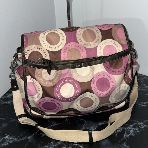 Coach Signature Snaphead F18377 Pink Multifunction Diaper Baby Messenger Bag Pad - Picture 14 of 16